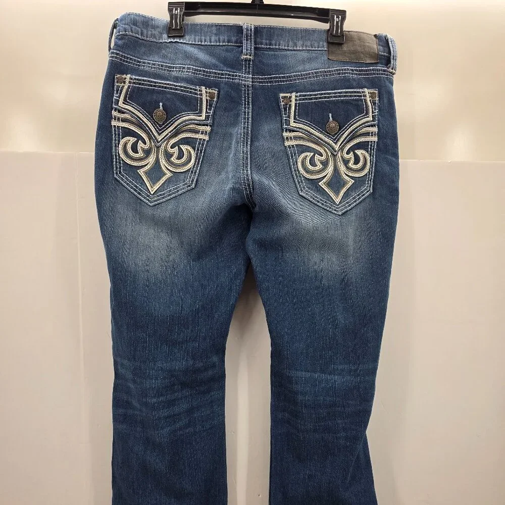 AFFLICTION Blake Mens Size 36 Stretch Thick Stitch Denim Jeans Straight Leg Blue